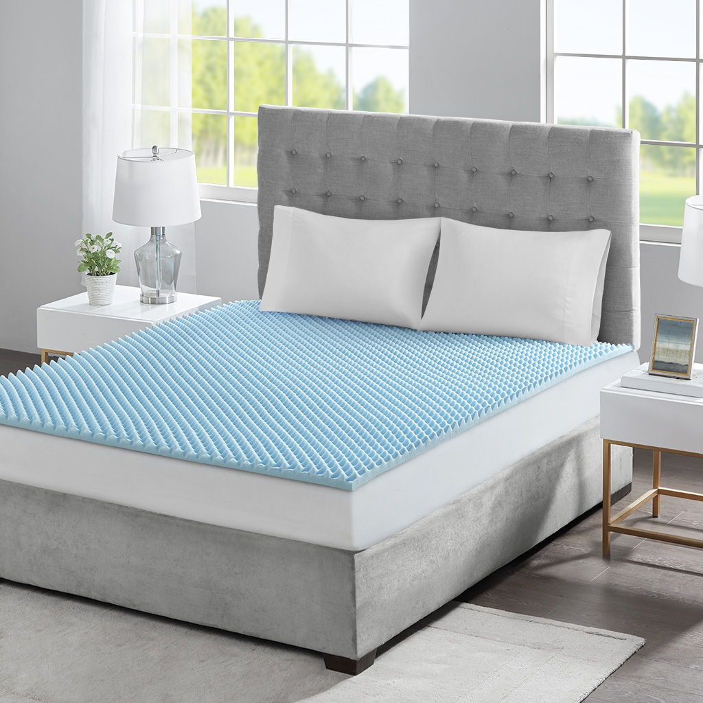 Queen Gel Memory Foam All Season Reversible Hypoallergenic Cooling Mattress Topper - Blue