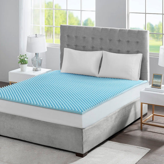 Queen Gel Memory Foam All Season Reversible Hypoallergenic Cooling Mattress Topper - Blue