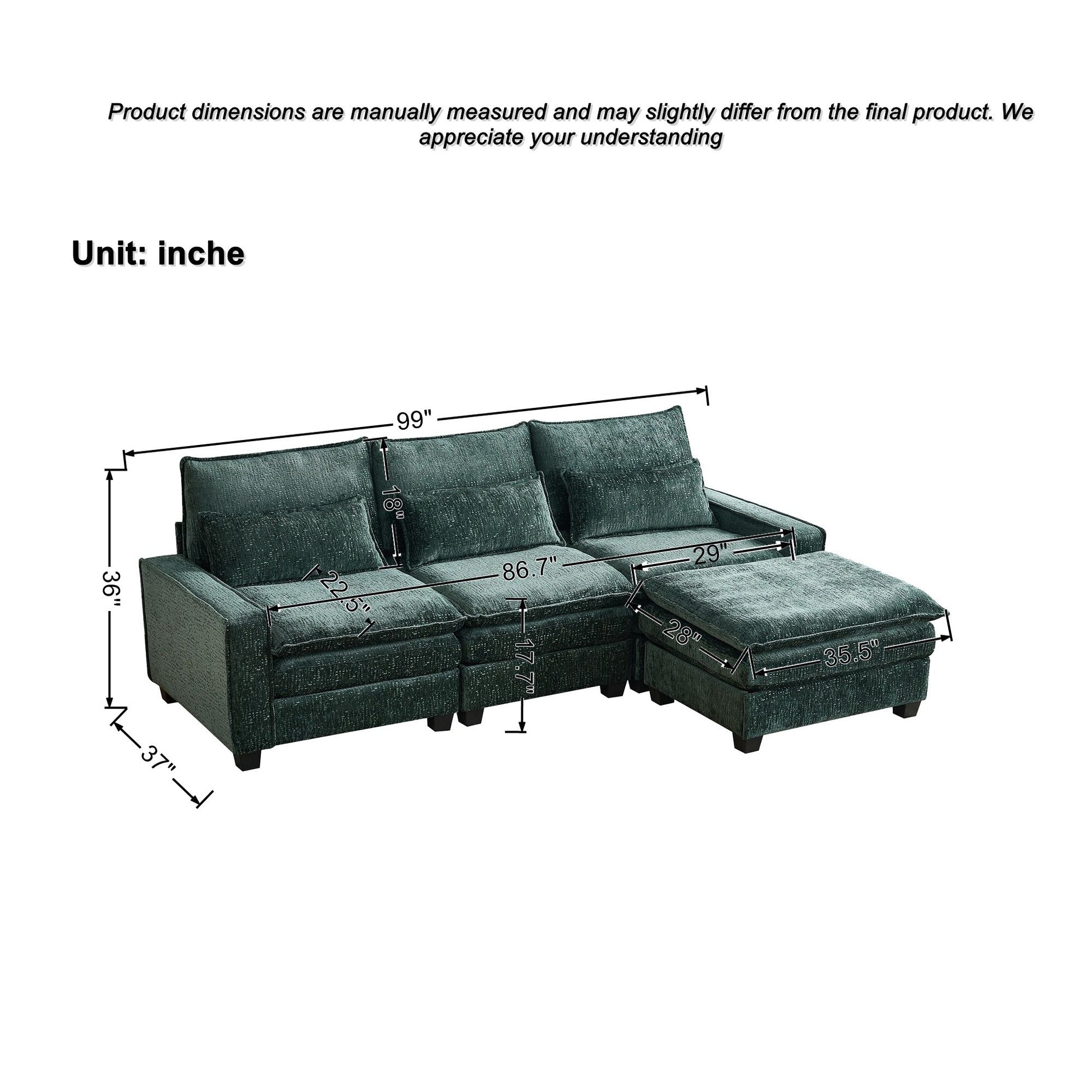 Modern Comfy Chenille L Shaped Sectional Sofa With Movable Ottoman Home Essentials