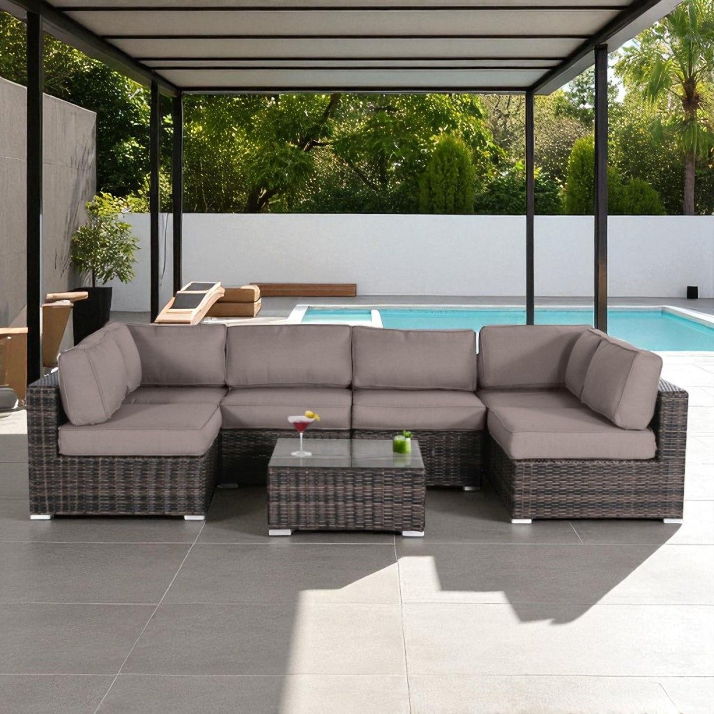 Seating Set With Cushions Handcrafted Wicker Design LSI Patio Furniture
