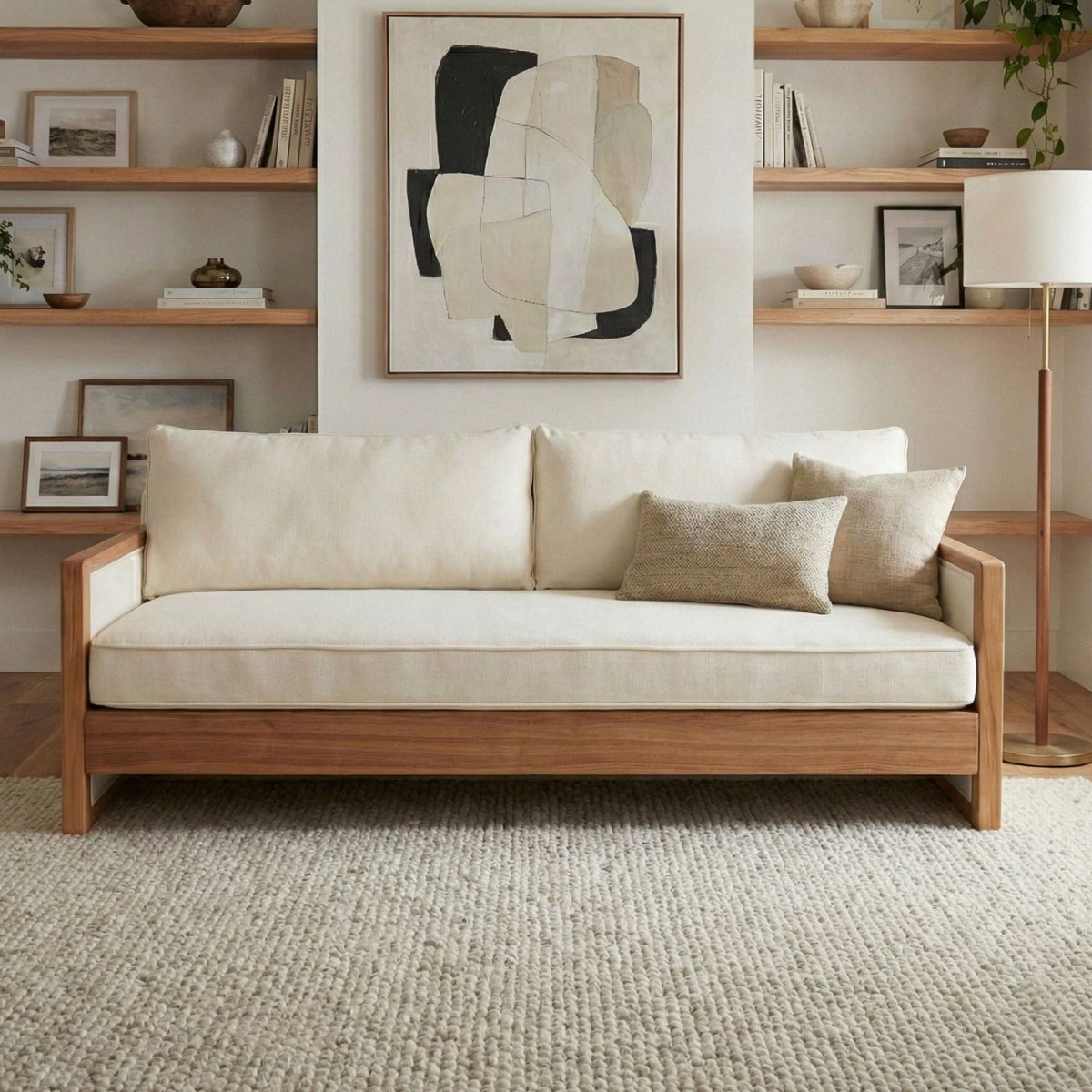 Modern 3 Seater Sofa With Armrests, Living Room Couch Noble House