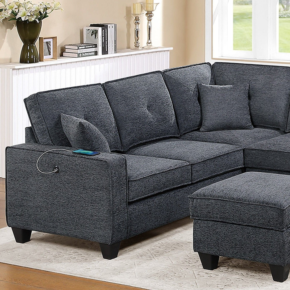 5 Piece Sectional Set With USB Port And Ottoman Home Essentials