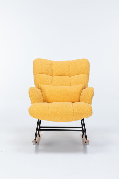Rocking Chair Nursery, Teddy Upholstered Glider Rocker With High Backrest, Reading Chair Modern Rocking Accent Chairs Glider Recliner For Living Room - Yellow Home Essentials