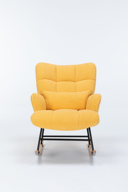Rocking Chair Nursery, Teddy Upholstered Glider Rocker With High Backrest, Reading Chair Modern Rocking Accent Chairs Glider Recliner For Living Room - Yellow Home Essentials
