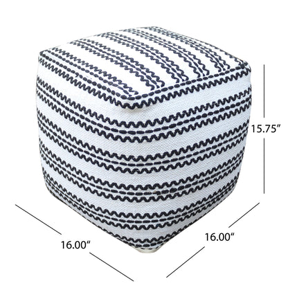 Lani - Handcrafted Fabric Pouf, Durable Cotton Square - Natural / Black Home Essentials