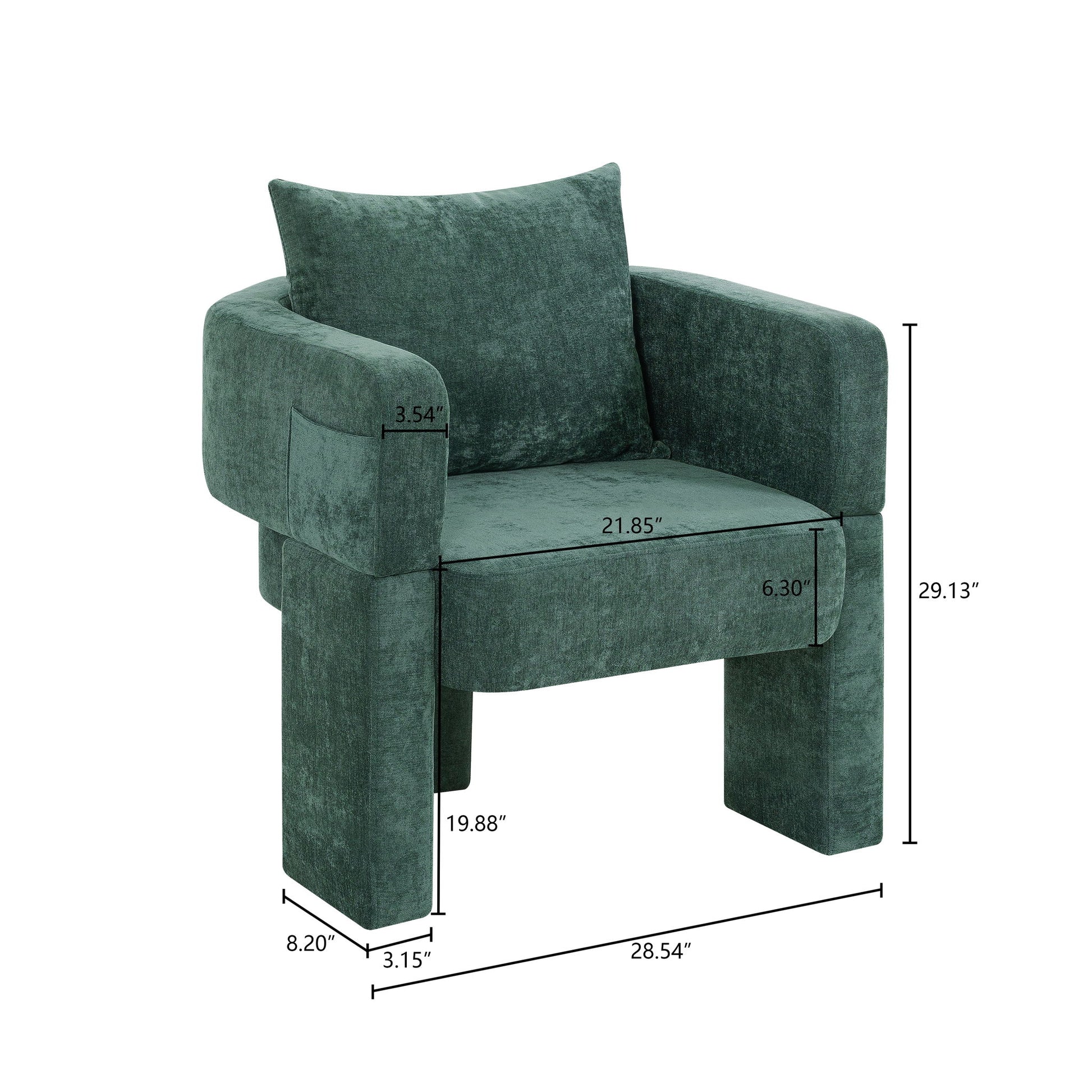 Modern 3 Leg Chenille Accent Chair With Ergonomic Arms & Removable Pillow Home Essentials