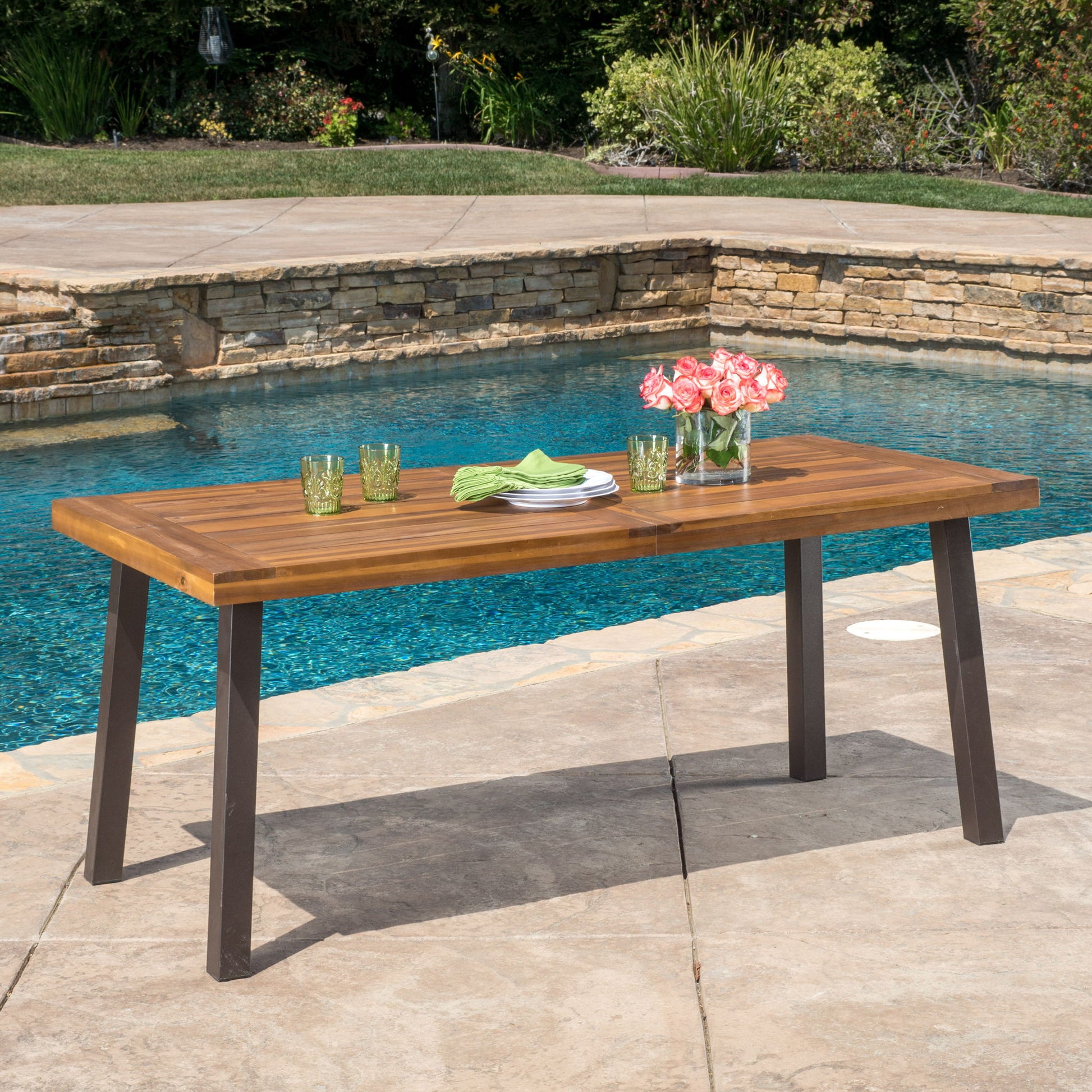 Della - Modern Industrial Dining Table With Acacia Wood Top - Teak Noble House