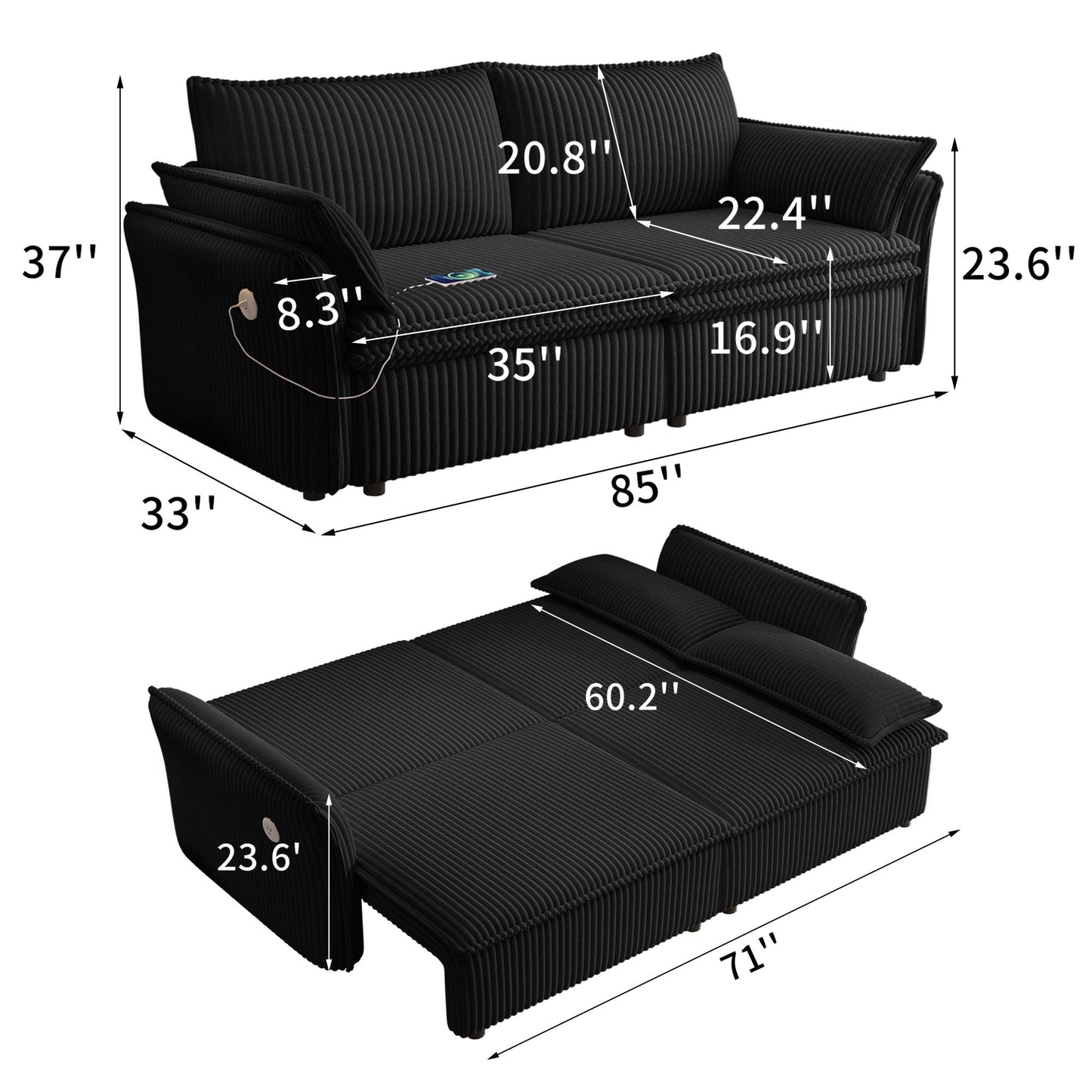 2 In 1 Convertible Sofa Bed, Multi Functional Living Room Furniture Home Essentials