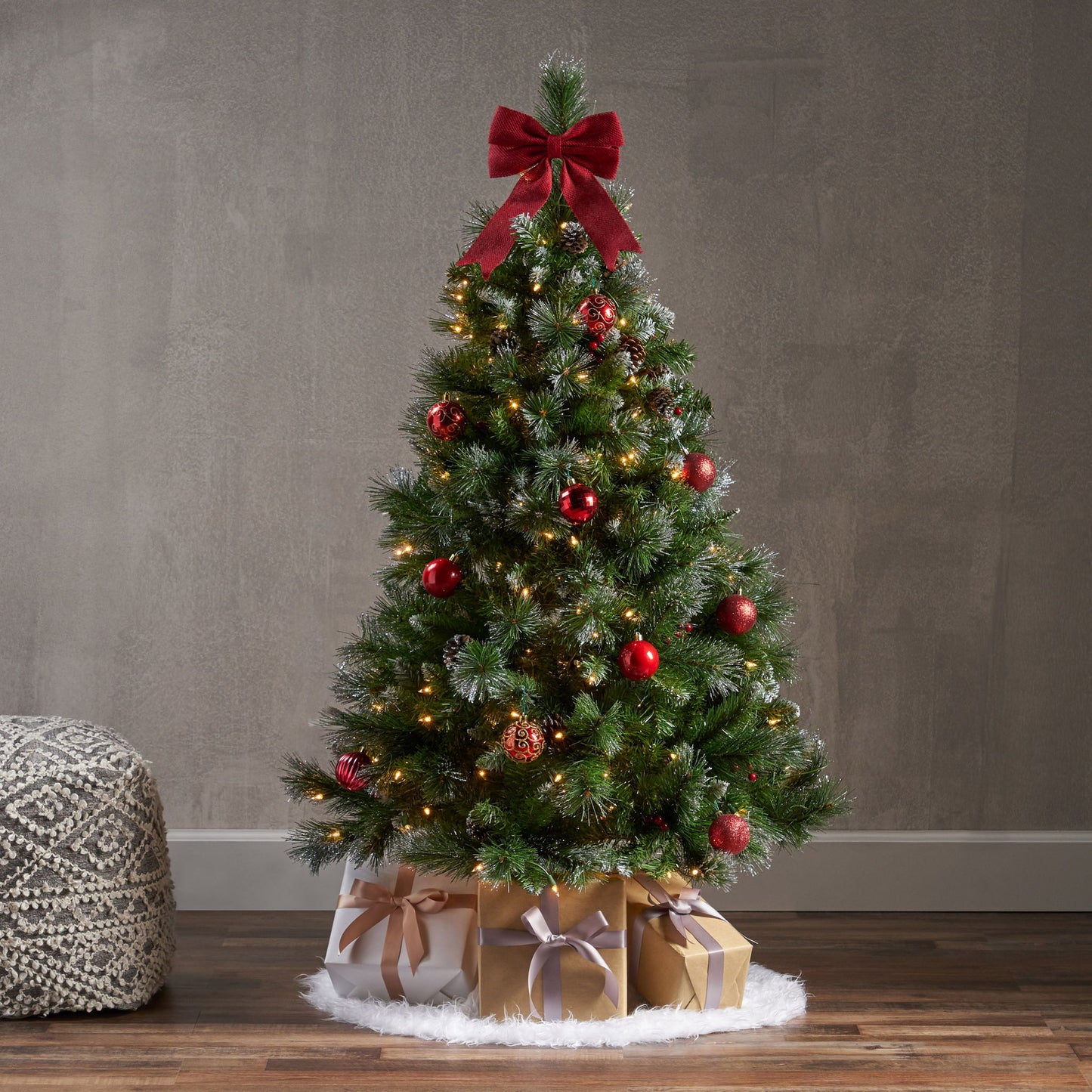 Glitter Bristle Mixed Hinged Tree With Berry And Pine Cones And 200 Cl, 407 Tips - Green Noble House