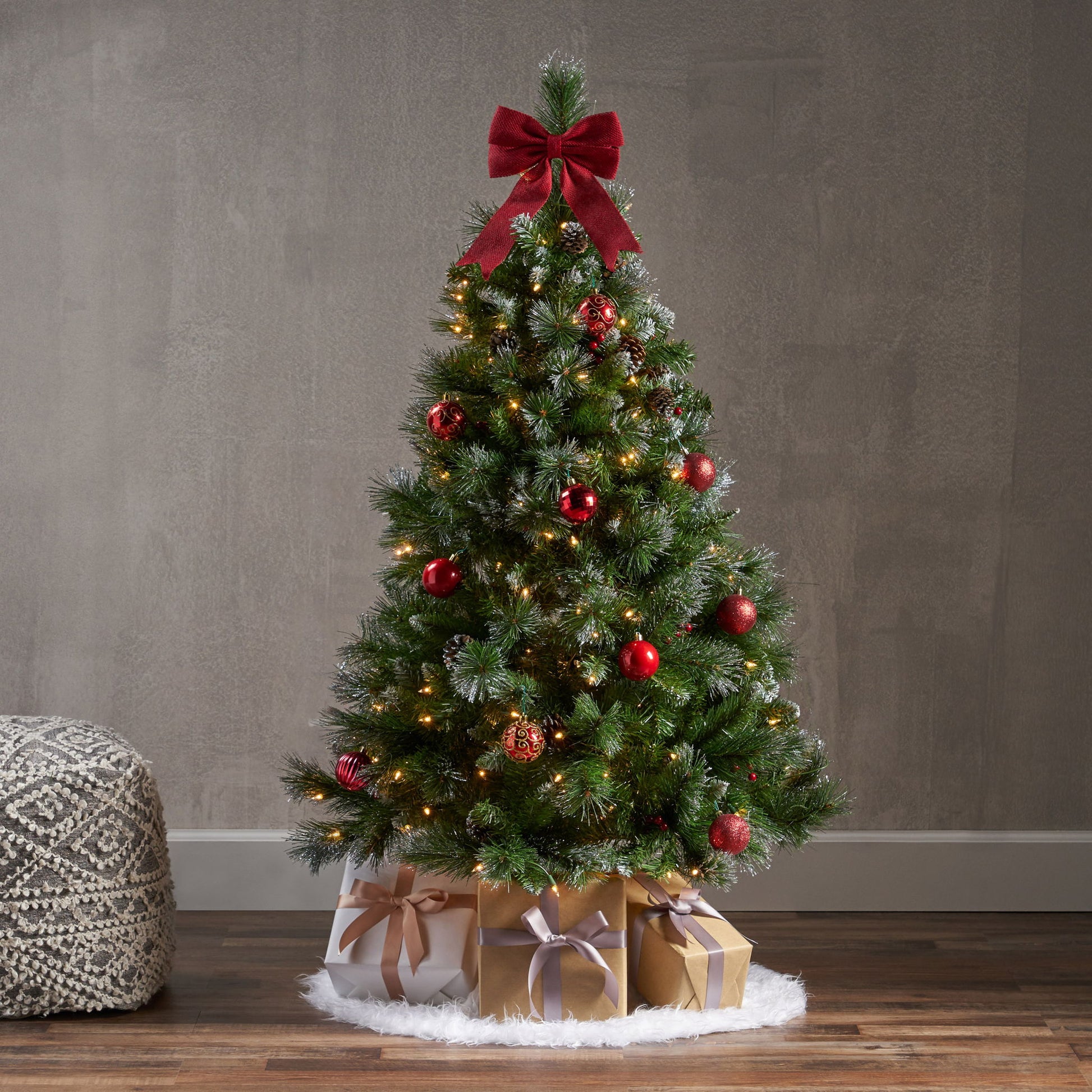 Glitter Bristle Mixed Hinged Tree With Berry And Pine Cones And 200 Cl, 407 Tips - Green Noble House