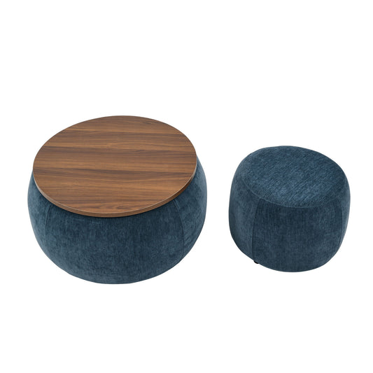 Round Storage Ottoman, 2 In 1 Function, End Table And Ottoman - Snoozhouse