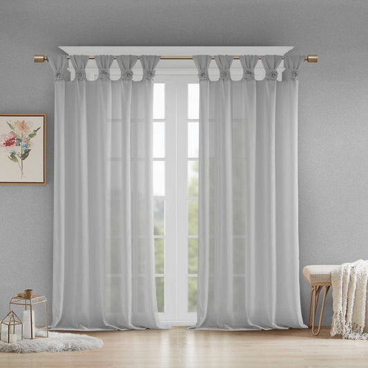 Rosette - 95" Floral Embellished Cuff Tab Top Solid Window Panel - Gray Madison Park