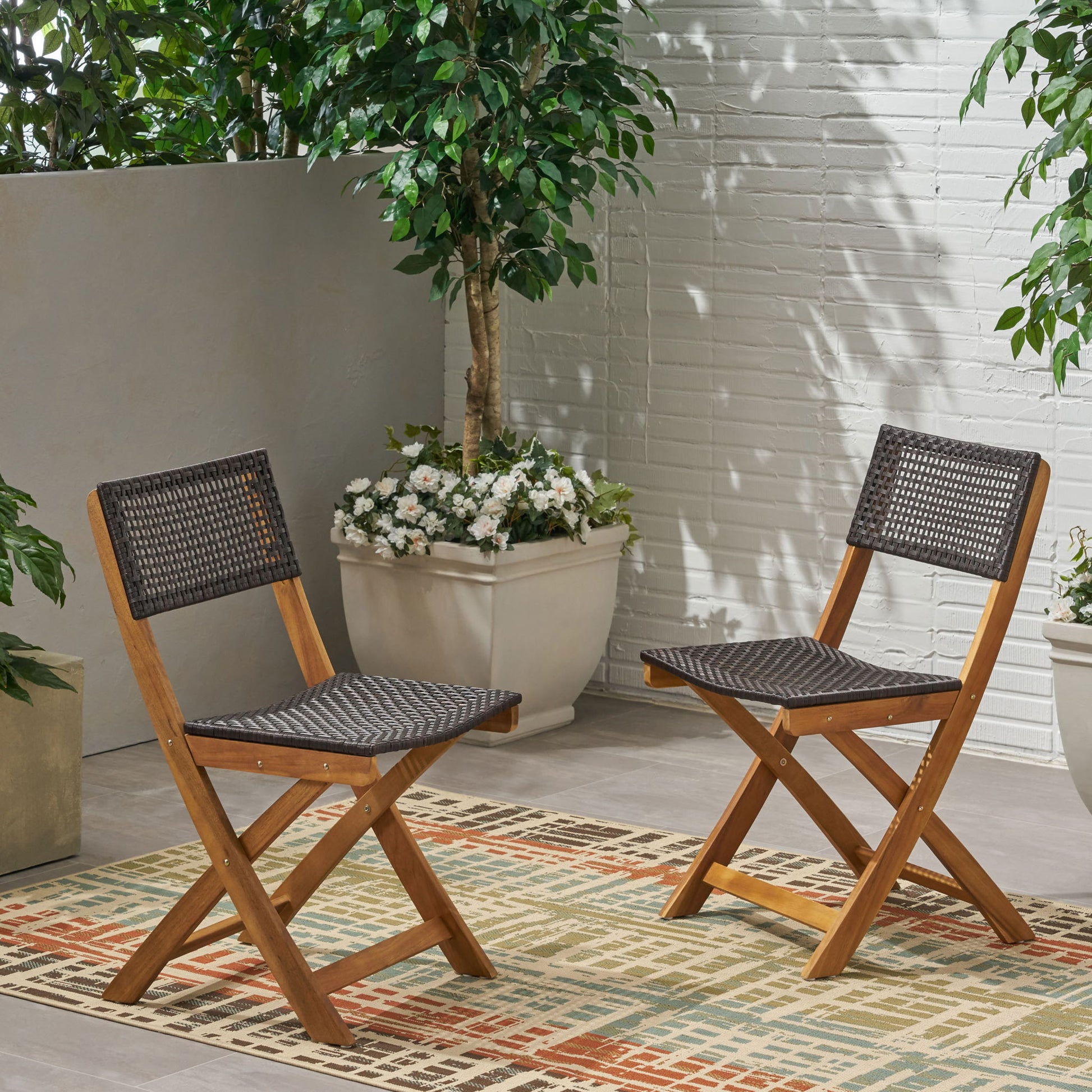 Bistro Foldable Chair With Wicker Backrest Noble House