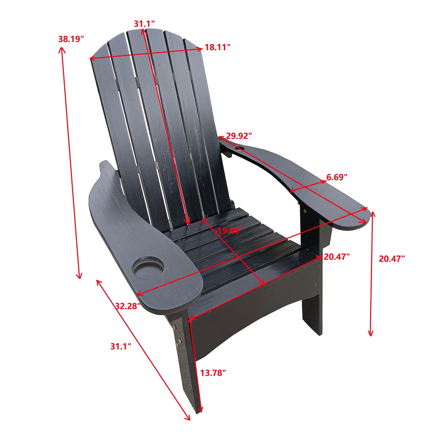 Outdoor Or Indoor Wood Adirondack Chair With An Hole To Hold Umbrella, On The Arm Home Essentials