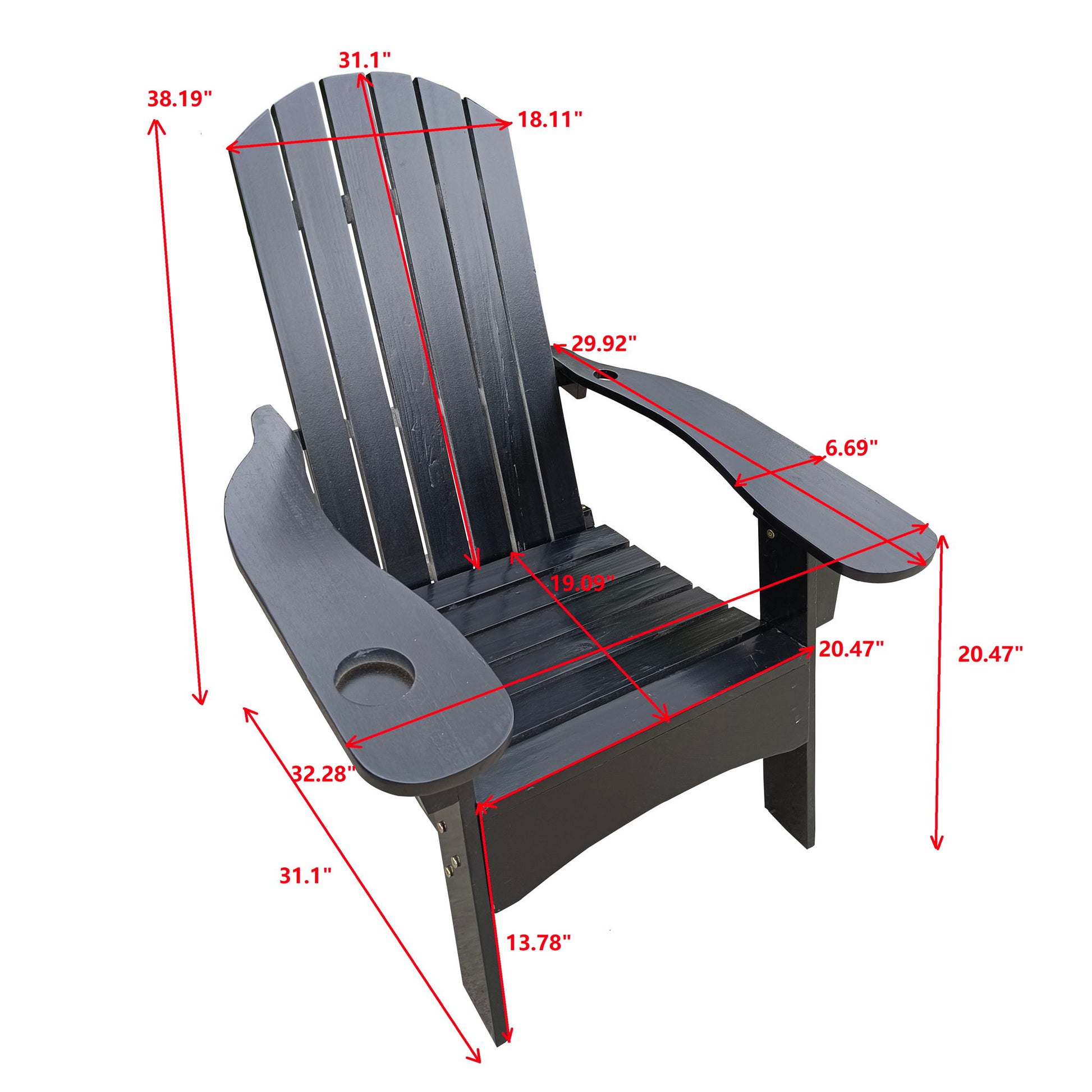 Outdoor Or Indoor Wood Adirondack Chair With An Hole To Hold Umbrella, On The Arm Home Essentials