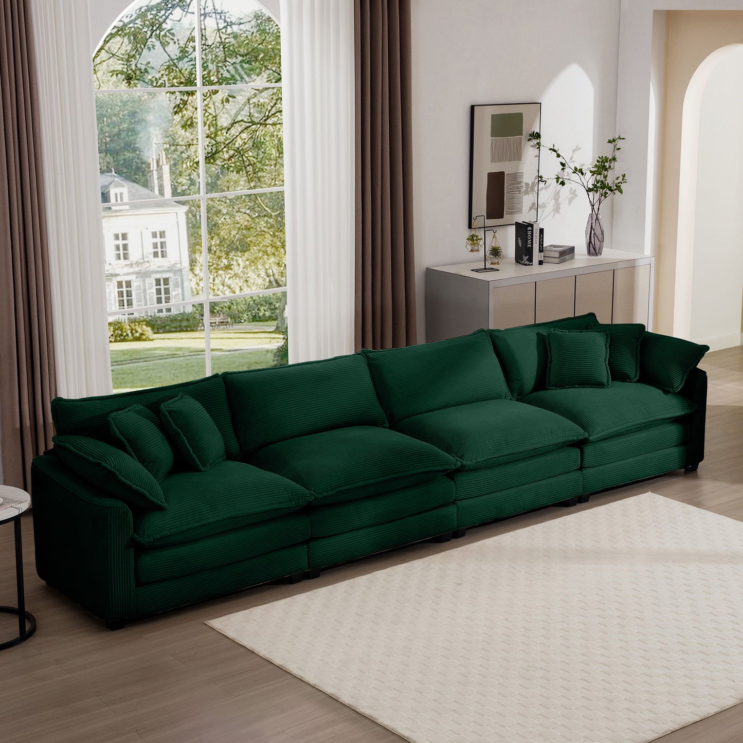 Modern Upholstered 4 Seater Fabric Sofa With Arm And Throw Pillows Home Essentials
