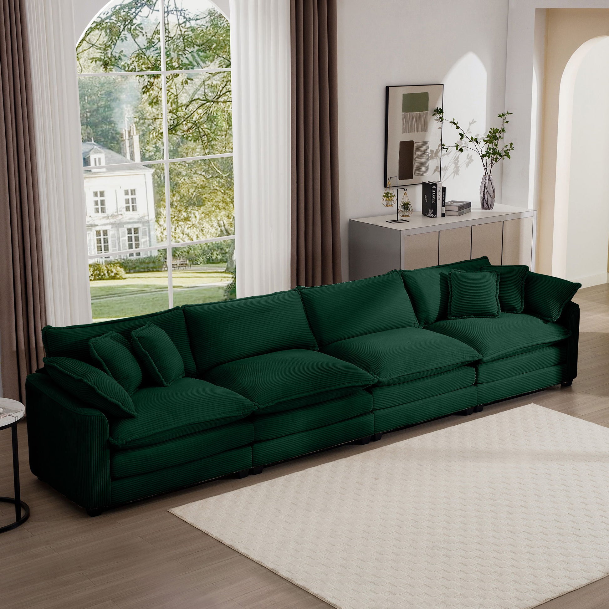 Modern Upholstered 4 Seater Fabric Sofa With Arm And Throw Pillows Home Essentials