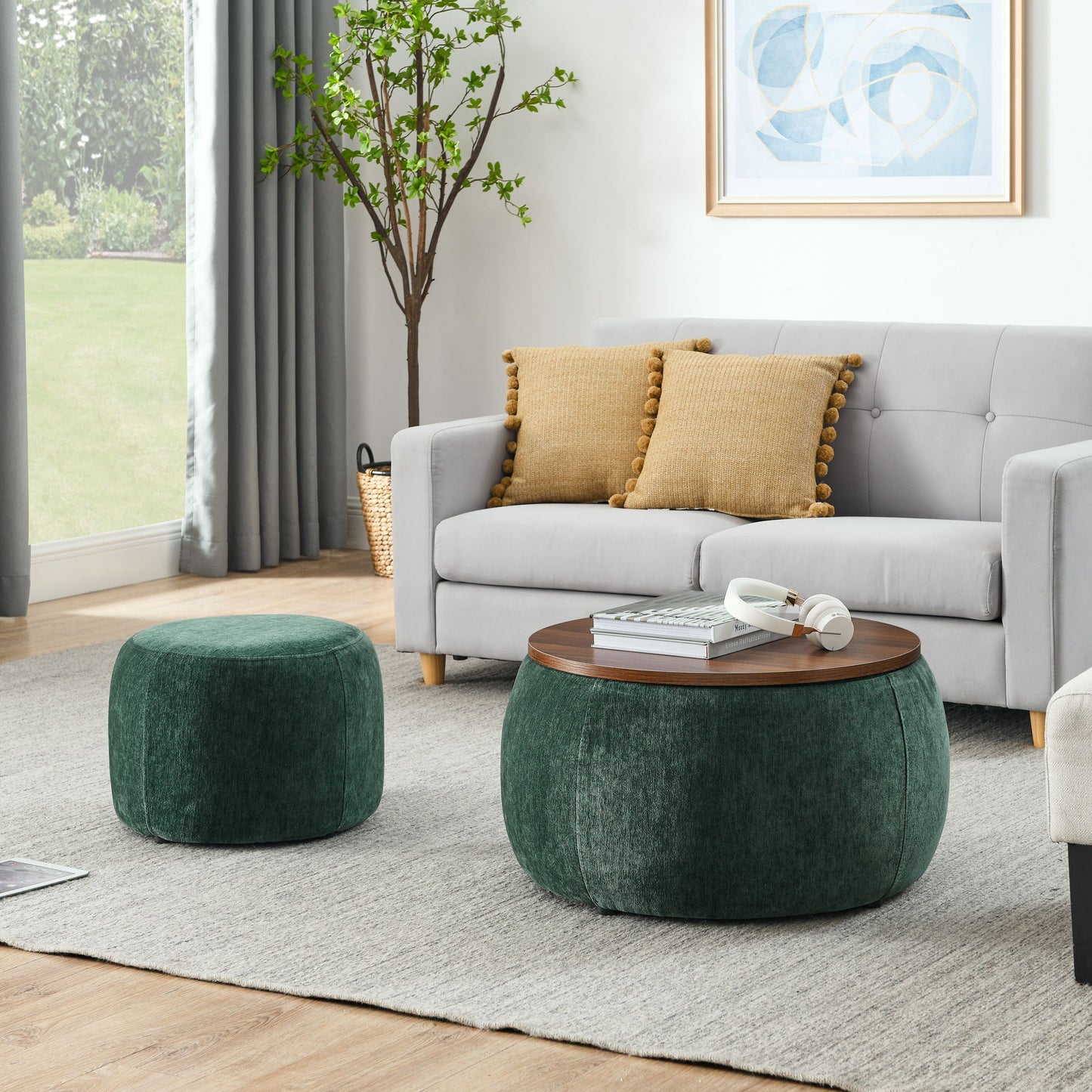 Round Storage Ottoman, 2 In 1 Function, End Table And Ottoman Home Essentials