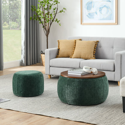 Round Storage Ottoman, 2 In 1 Function, End Table And Ottoman Home Essentials