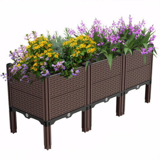 Raised Garden Beds Outdoor, Polypropylene Planter Boxes Outdoor For Vegetables, Flowers, Herbs, Garden Box With Drain Outlet, Heat And Frost Resistant Planters - Black / Brown Daily Nest