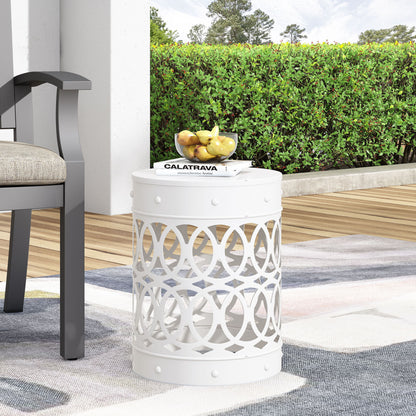 Outdoor Metal Large End Table, Modern Design Noble House
