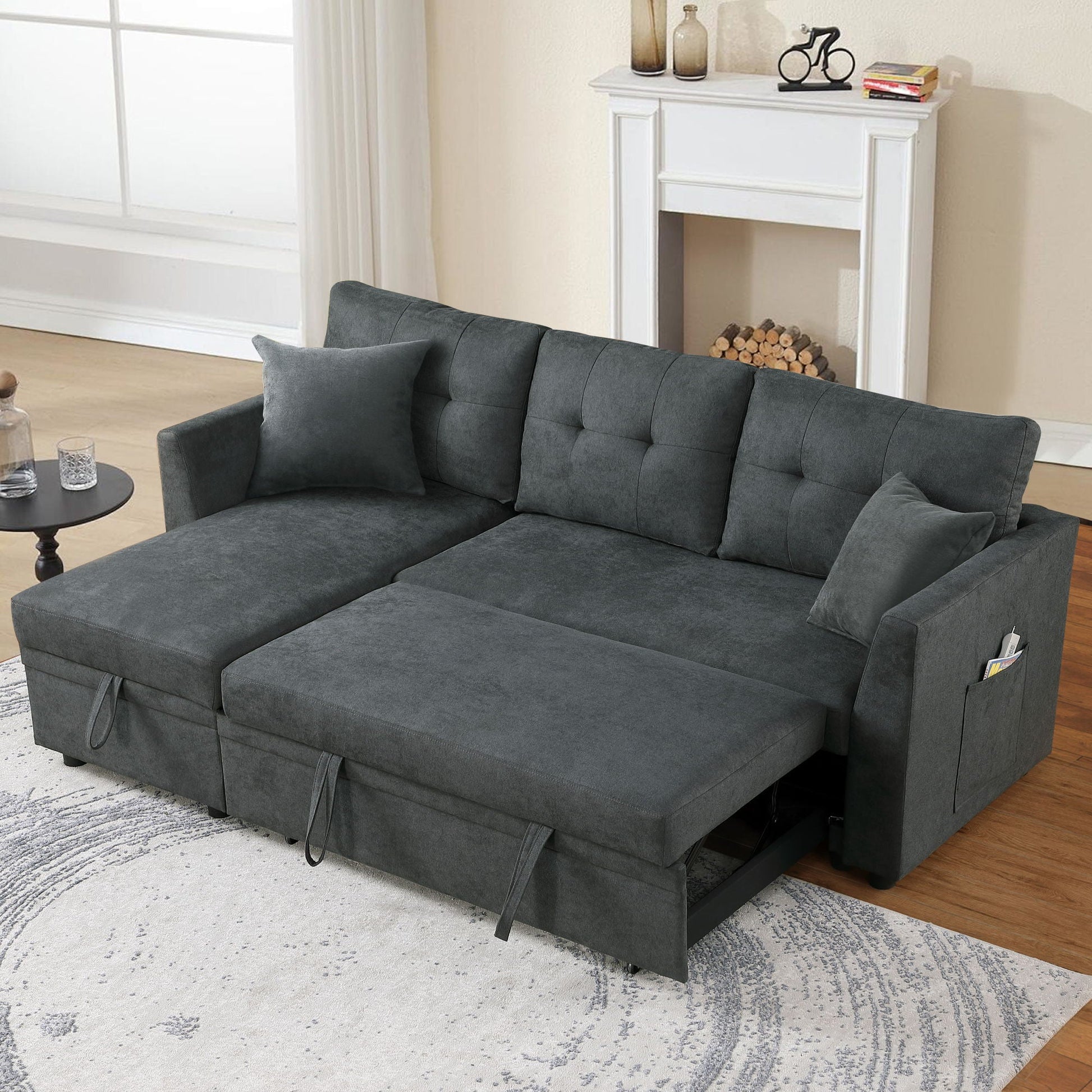 Sectional Sofa Bed L Shaped Sofa Couch Bed With USB Port, Reversible Chaise With Storage Home Essentials