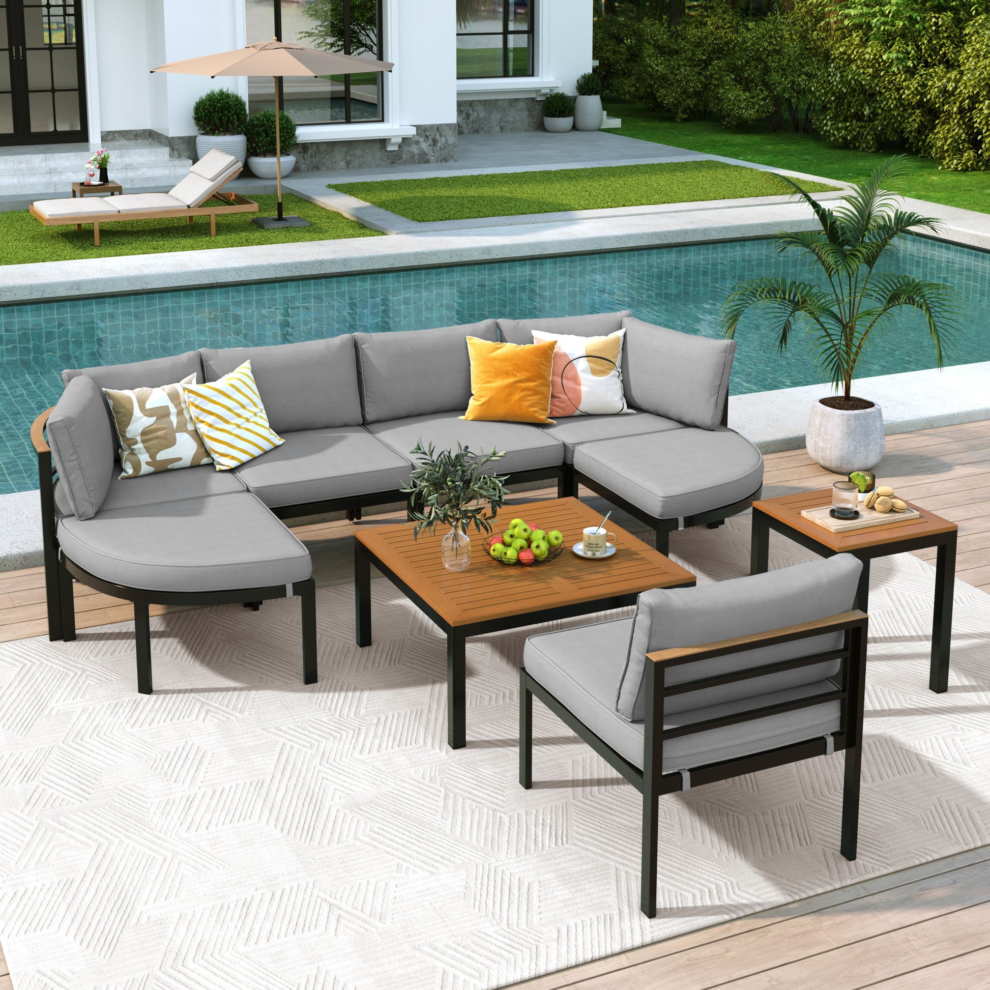 Outdoor Sectional Sofa Set Patio Seating Group With Cushions Hearth and Haven