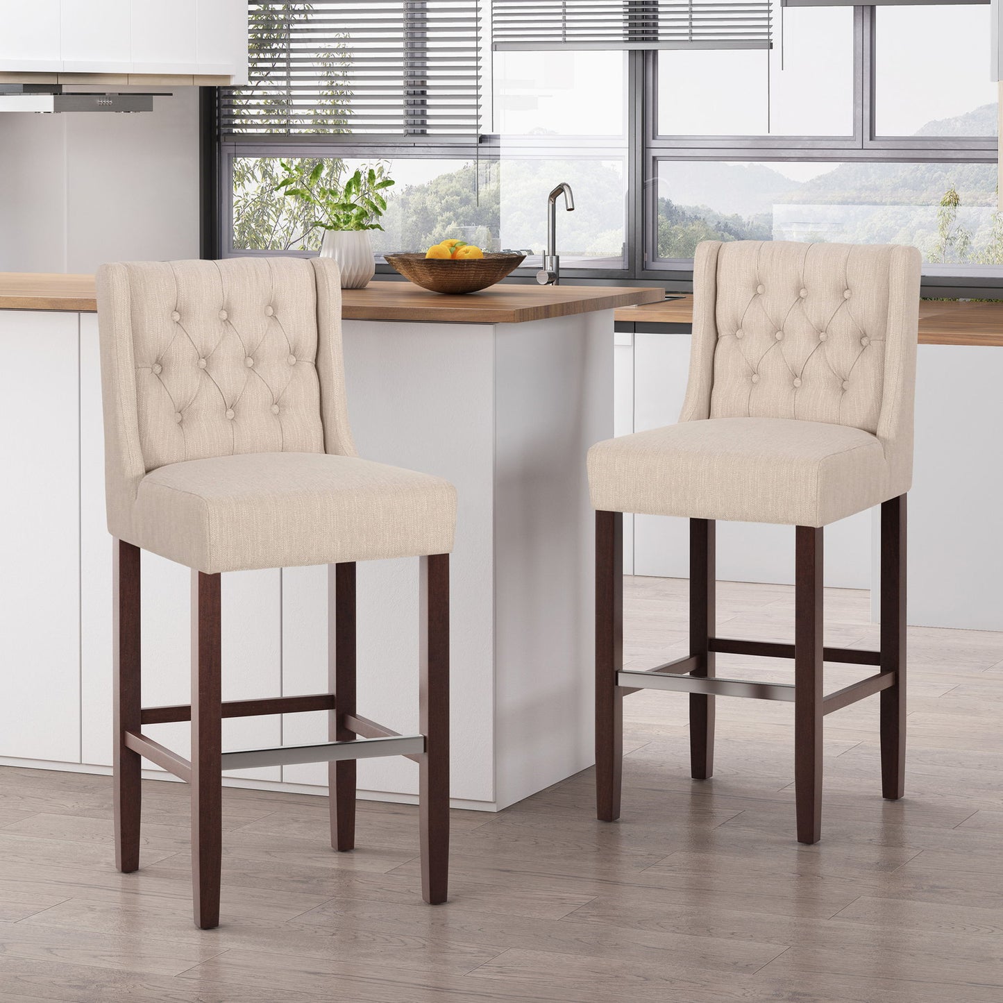 Solstara - Upholstered Dining Barstool With Button Tufted And Wing Back Noble House