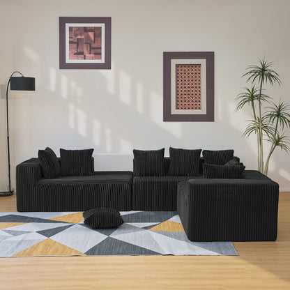 Modular U-Shaped Sectional Sofa, 4 Seater Chaise Lounge With Reversible Design Striped - Black Home Essentials