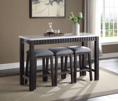 Necalli - Marble Top Weathered 4 Piece Pack Counter Height Table Set - Espresso Acme