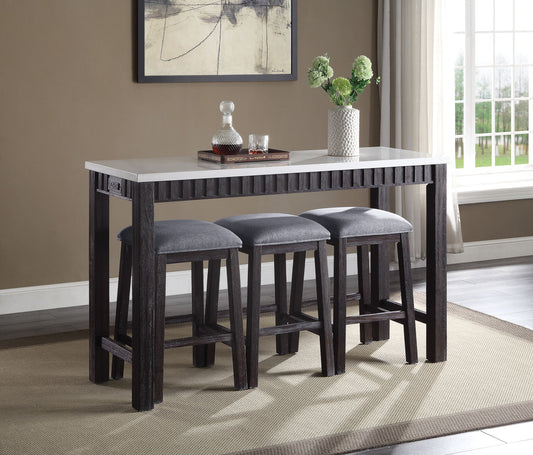 Necalli - Marble Top Weathered 4 Piece Pack Counter Height Table Set - Espresso Acme