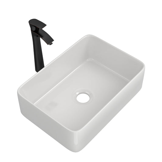 Above Porcelain Vessel Vanity Sink And Faucet Combo, 19" X 15" - White Daily Nest