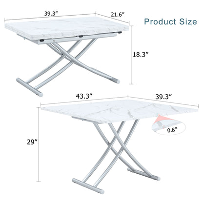Modern Minimalist Multifunctional Lift Table With Metal Legs - White / Silver Home Essentials