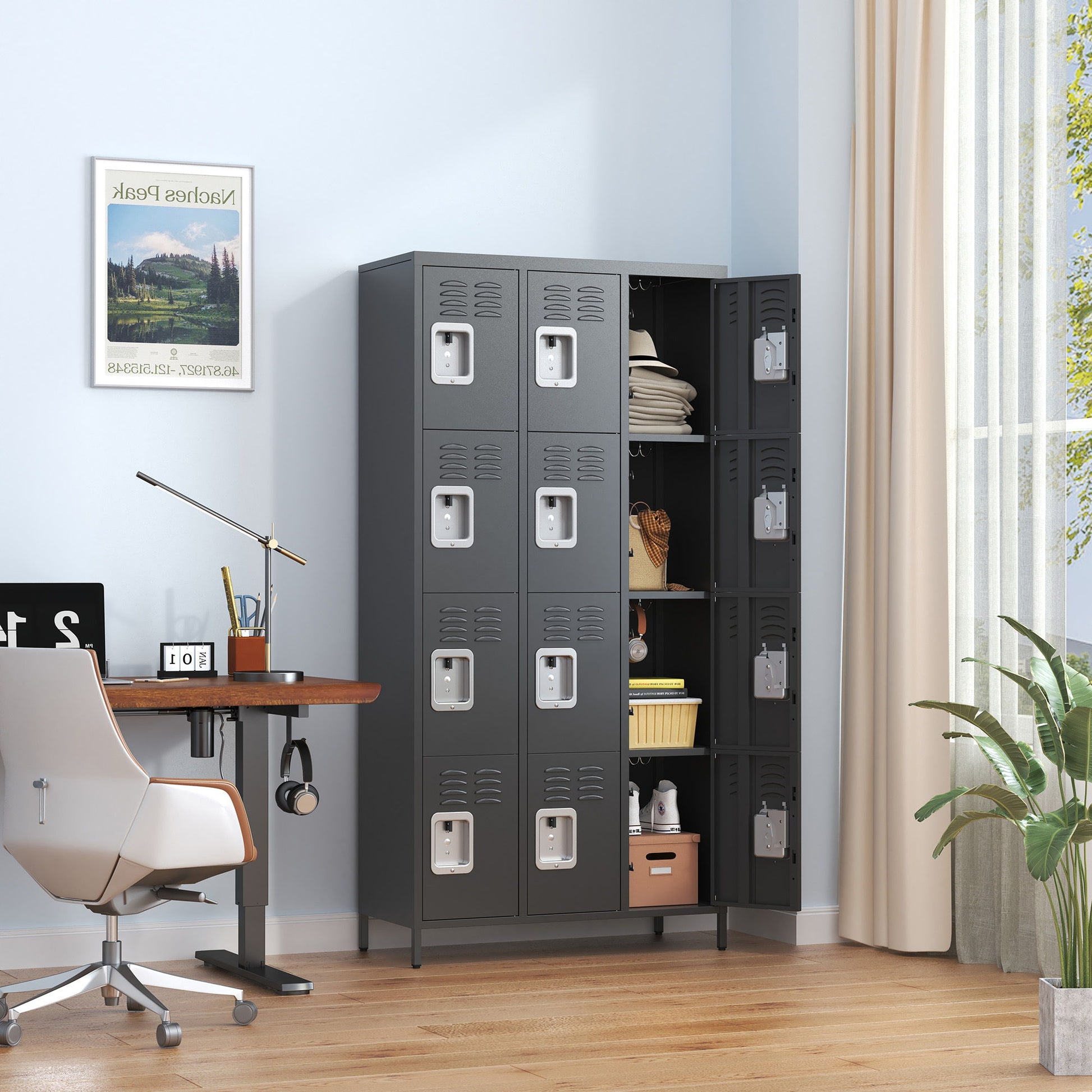 12 Door Lockers With Lock For Secure Storage - Black Home Essentials