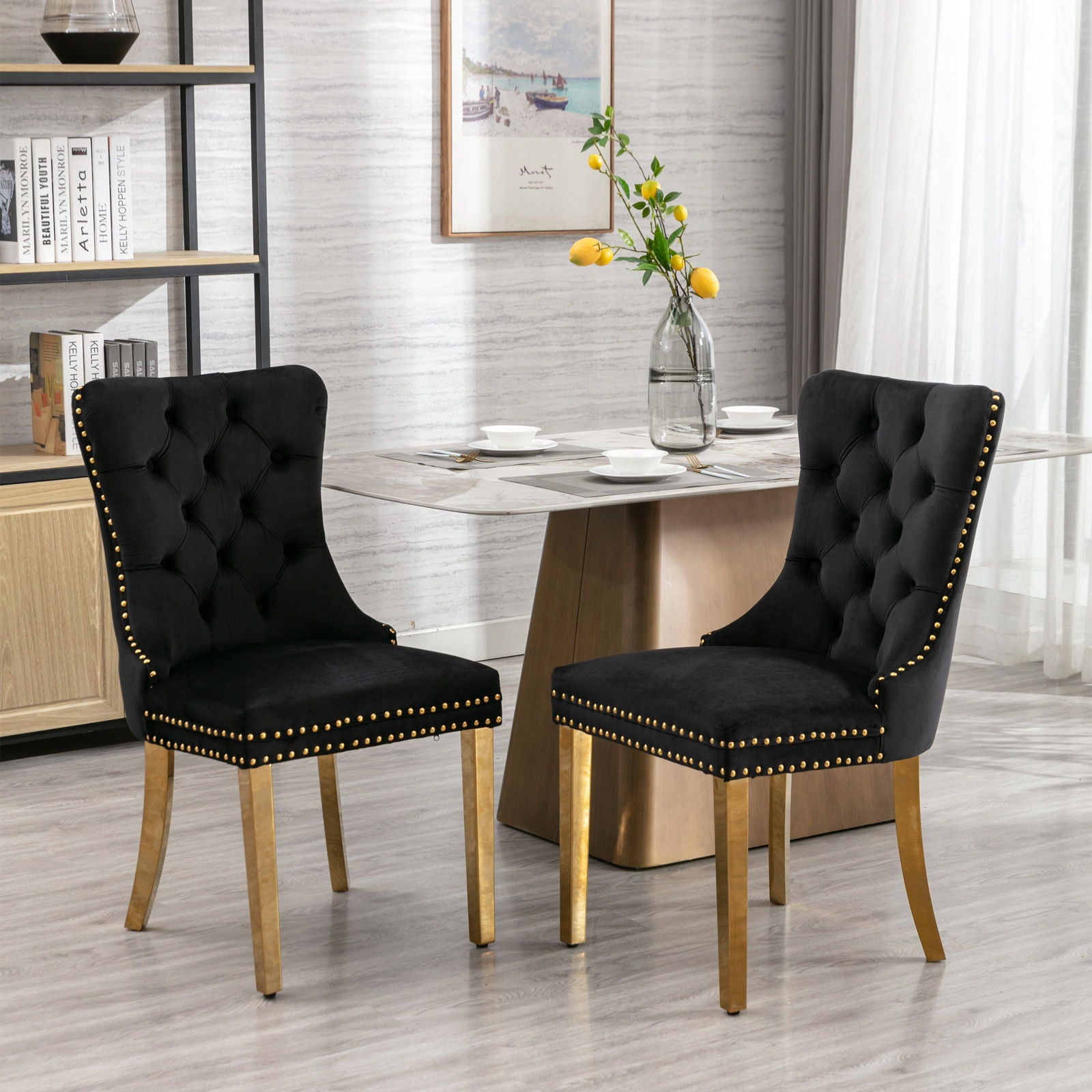 Nikki - Modern, High-End Tufted Solid Wood Contemporary Velvet Upholstered Dining Chair With Golden Stainless Steel Plating Legs, Nailhead Trim (Set of 2) Home Essentials