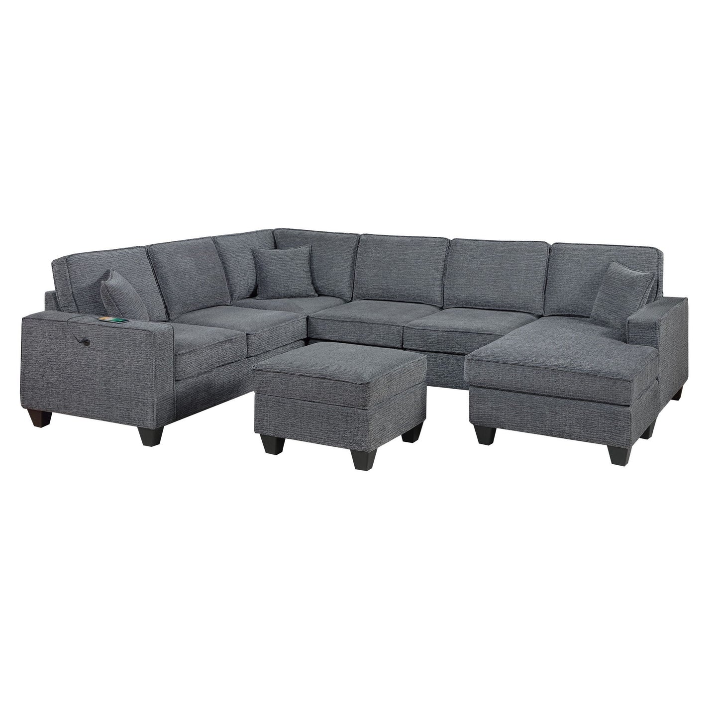 5 Piece Sectional Set Left Arm Loveseat With USB Port Corner Wedge Ottoman Armless Chair Right Arm Loveseat With Chaise - Gray / Slate Home Essentials
