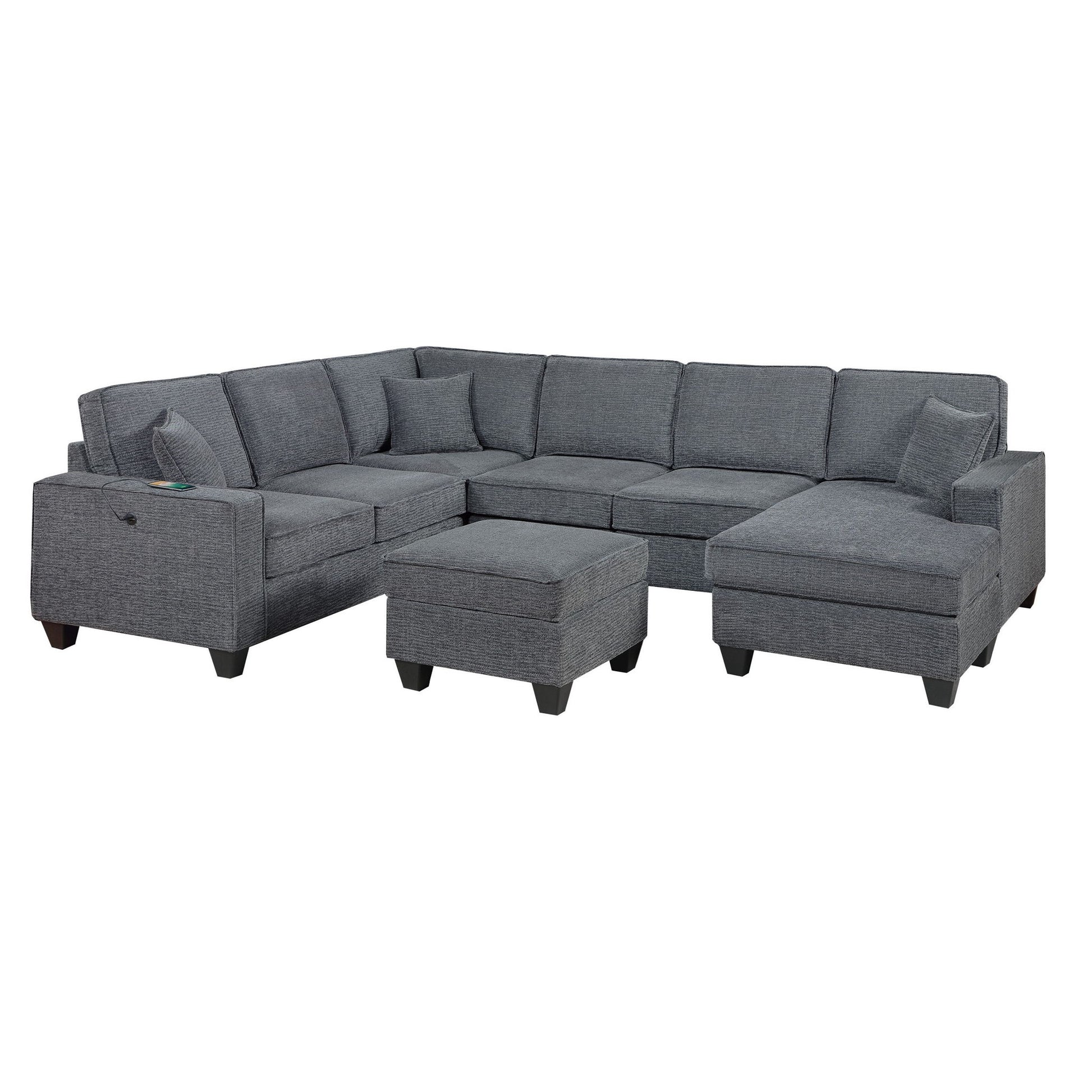 5 Piece Sectional Set Left Arm Loveseat With USB Port Corner Wedge Ottoman Armless Chair Right Arm Loveseat With Chaise - Gray / Slate Home Essentials