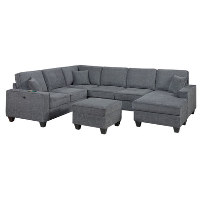 5 Piece Sectional Set Left Arm Loveseat With USB Port Corner Wedge Ottoman Armless Chair Right Arm Loveseat With Chaise - Gray / Slate Home Essentials