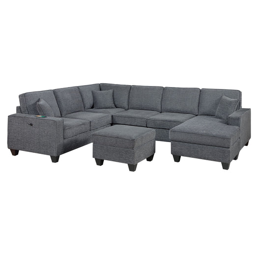 5 Piece Sectional Set Left Arm Loveseat With USB Port Corner Wedge Ottoman Armless Chair Right Arm Loveseat With Chaise - Gray / Slate Home Essentials