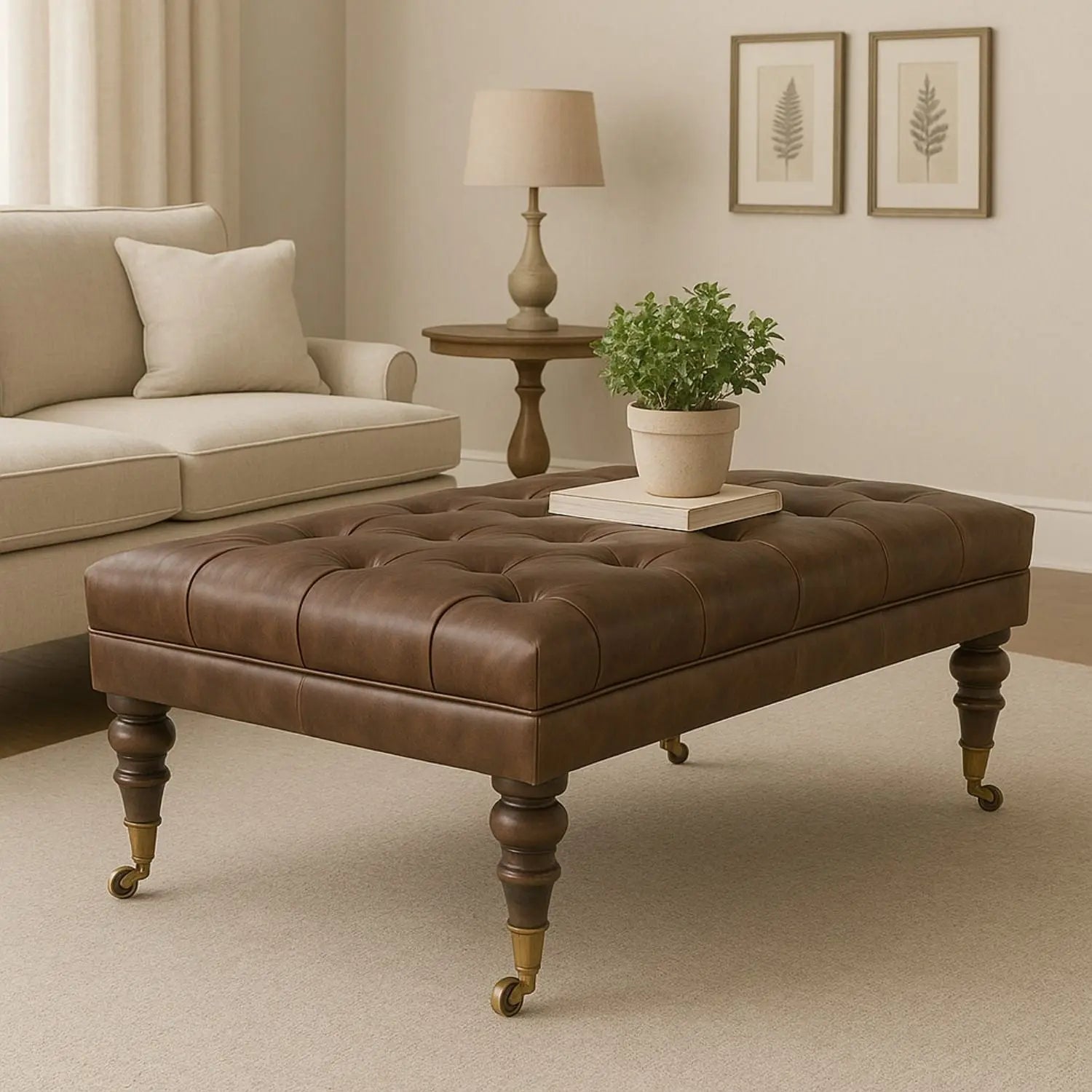 Buffalo - Leather Ottoman With Castor Legs Artisan Furniture