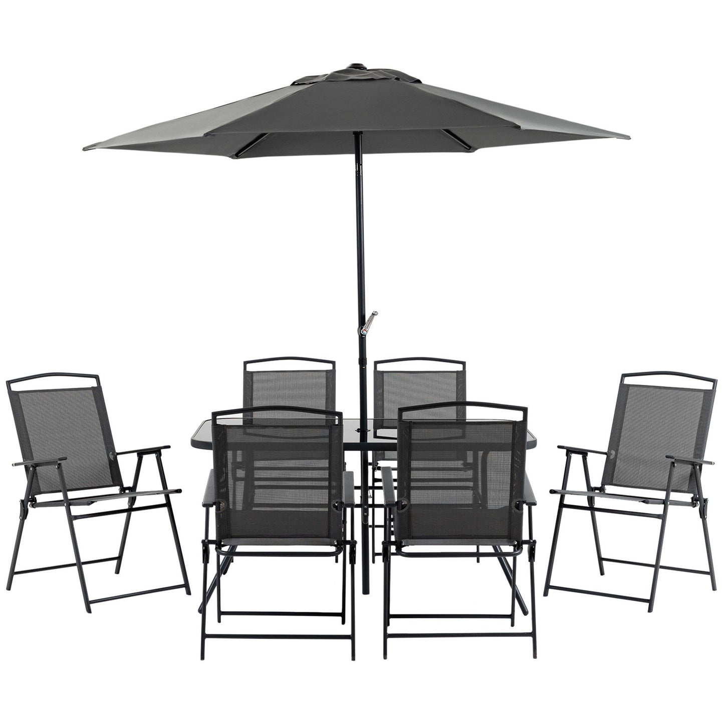 Outsunny - Patio Dining Set With Table Umbrella, Folding Chairs And Dining Table, Outdoor Patio Furniture Set Home Essentials