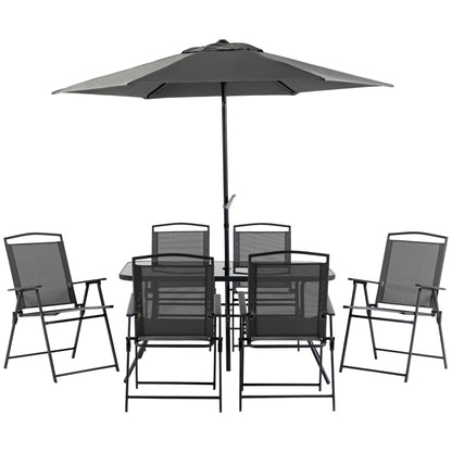 Outsunny - Patio Dining Set With Table Umbrella, Folding Chairs And Dining Table, Outdoor Patio Furniture Set Home Essentials