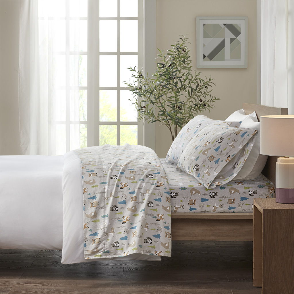 Twin Long Cozy 100% Printed Sheet Set - Multi Forest Animals True North by Sleep Philosophy