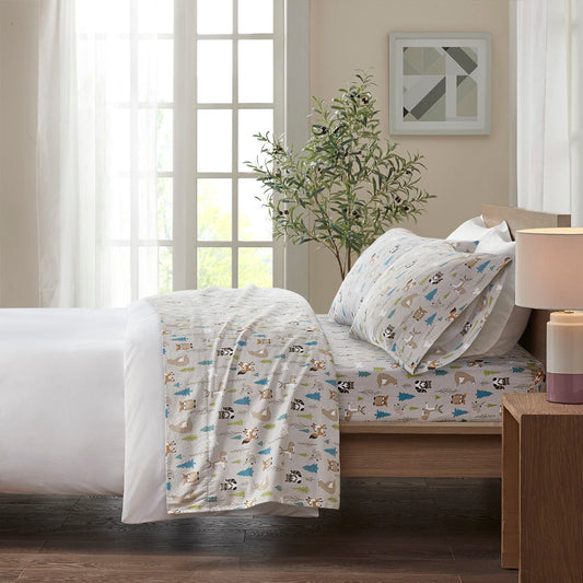 Twin Long Cozy 100% Printed Sheet Set - Multi Forest Animals True North by Sleep Philosophy