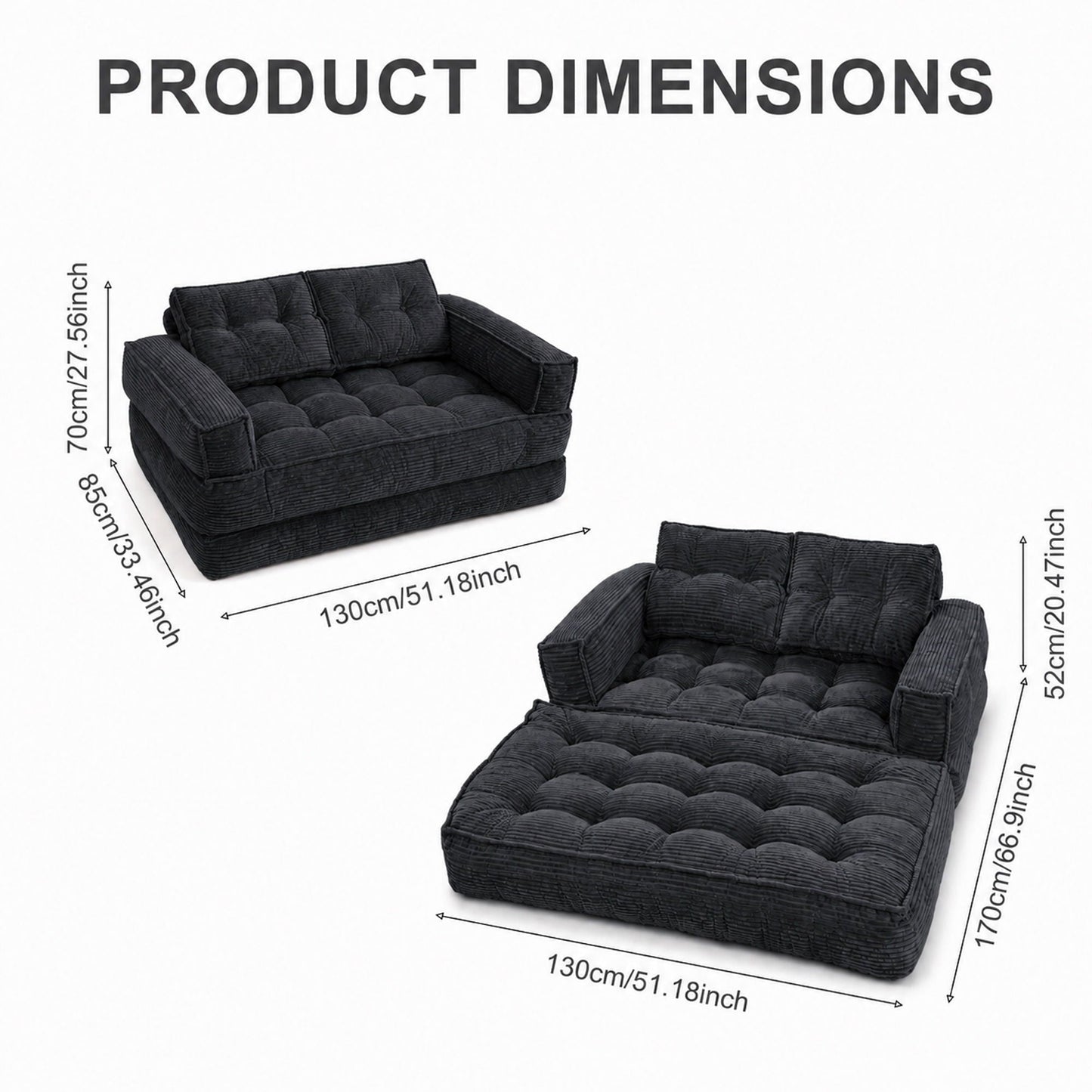 2 Seater Modular Corduroy Sofa With Chaise Lounge For Living Room Home Essentials
