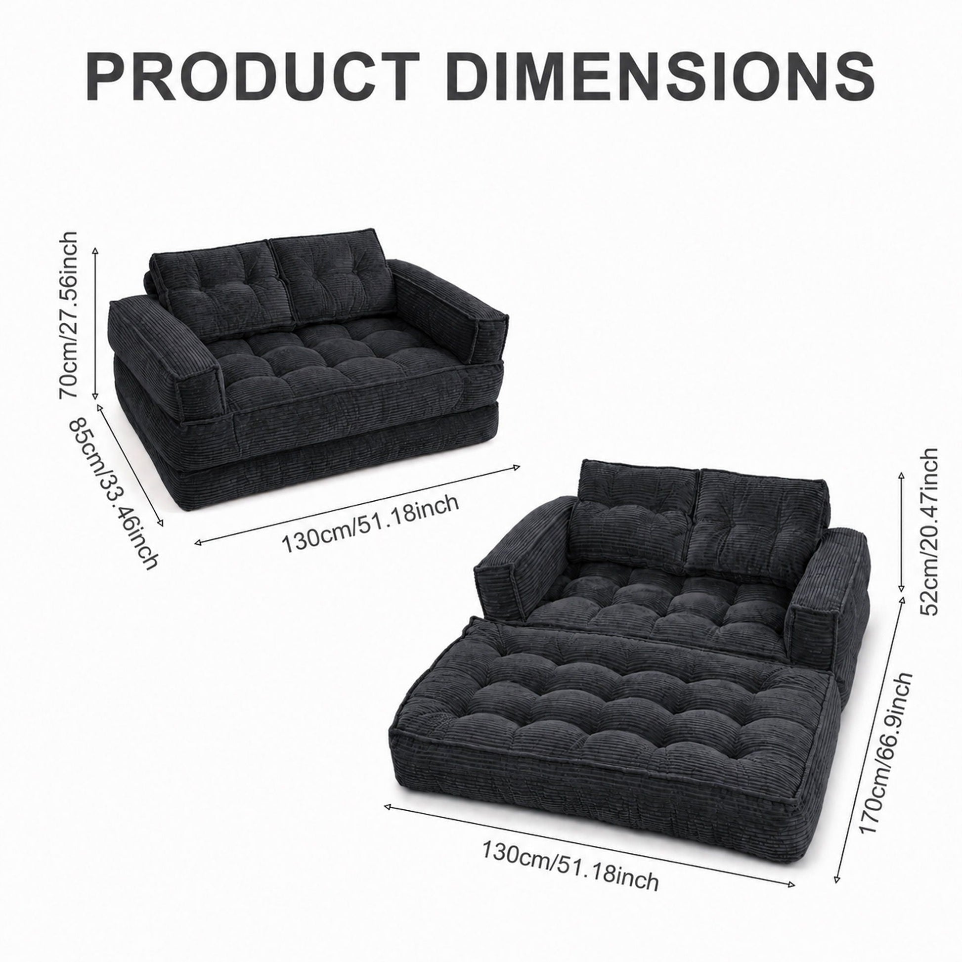 2 Seater Modular Corduroy Sofa With Chaise Lounge For Living Room Home Essentials