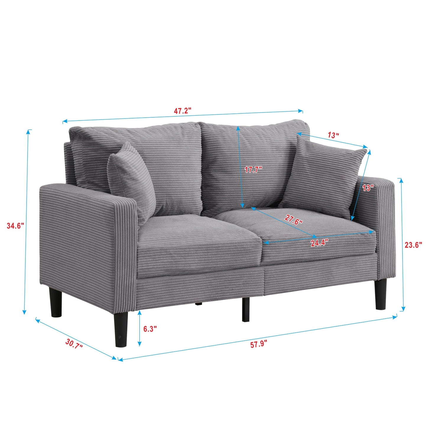 Modern Upholstered Loveseat Sofa, High Resilience Home Essentials