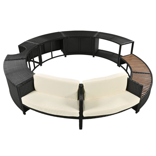 Spa Surround Spa Frame Patio Rattan Sofa Set With Storage Spaces, Mini Sofa And Comfortable Cushion For Patio, Backyard Hearth and Haven