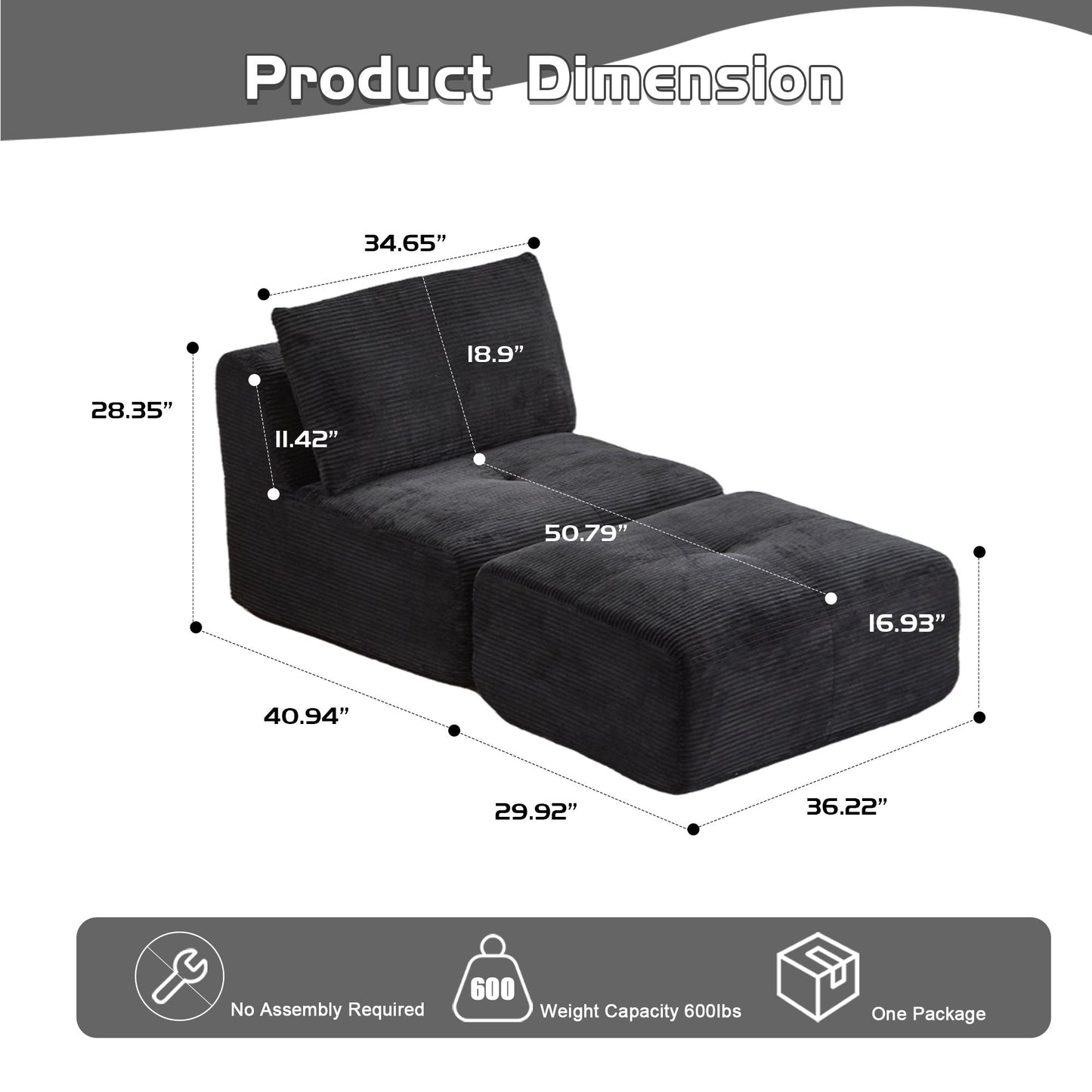 Single Chaise Longue With Movable Ottoman For Living Room Home Essentials