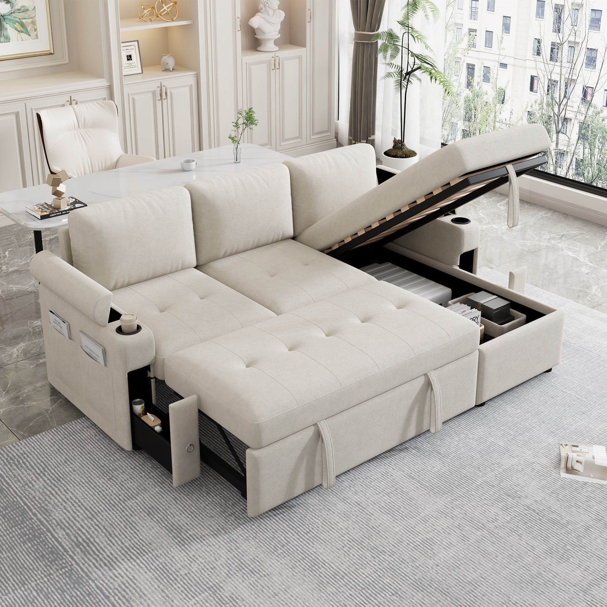Convertible L Shaped Sofa Couch With Storage, Cup Holders, USB Ports Hearth and Haven